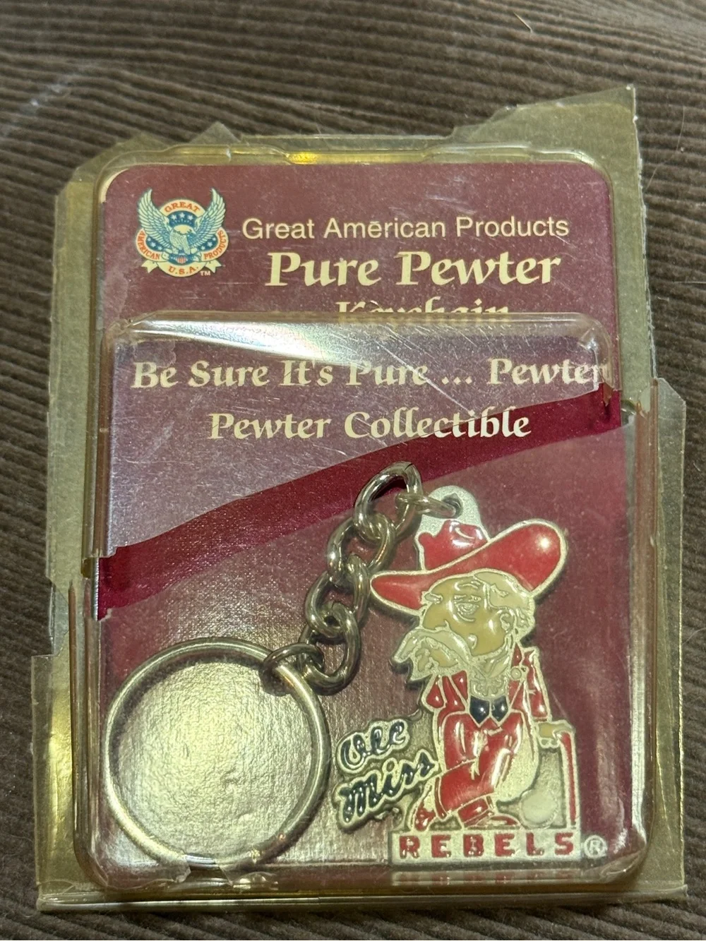 1995 Vintage Ole Miss Rebels Keychain - Red and Silver Fan Accessory